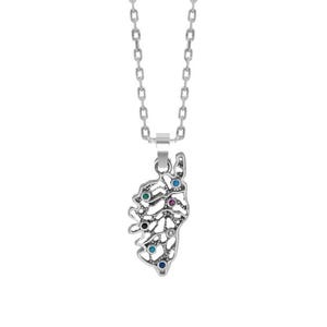 925 Sterling Silver and Cubic Zirconia Corsica Island pendant, silhouette of Corsica, Corse island. Handmade. Mediterranean soul necklace.