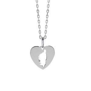 Corsica Island Heart Pendant – 925 Sterling Silver, Handmade Silhouette Necklace, Mediterranean Soul. Corse island jewellery.