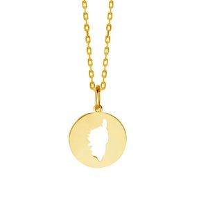 Corsica Pendant in 18k Gold Plated, Silhouette of Corsica,  Handmade. Mediterranean soul necklace. Corse Jewellery. Gift chain included