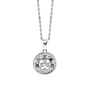 Triskel Pendant in 925 sterling Silver and Multicolored Cubic Zirconias, handmade. Celtic symbols Jewellery. Chain gift included. Triskelion