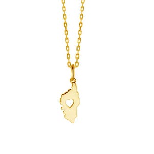 Corsica Heart Pendant - 18k Gold Plated, Silhouette of Corsica,  Handmade. Mediterranean soul necklace. Corse necklace. Chain included.