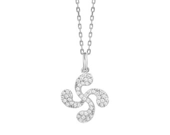 Pendant Lauburu Basque, Silver and Cubic Zirconia Pendant, Silver Basque Cross Charm, Women Gift, Gift Chain Included /033302