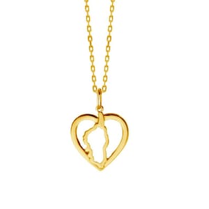 Corsica Heart Pendant - 18k Gold Plated, Silhouette of Corsica,  Handmade. Mediterranean soul necklace. Corse necklace. Chain included.