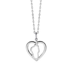Corsica Island Heart Pendant – 925 Sterling Silver, Handmade Silhouette Necklace, Mediterranean Soul. Corse island jewellery. Chain included