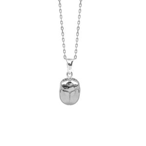 Sacred Scarab pendant, sterling silver with rhodium bath. Emblematic symbols of ancient Egypt. Chain included. Sacred scarab beetle amulet.