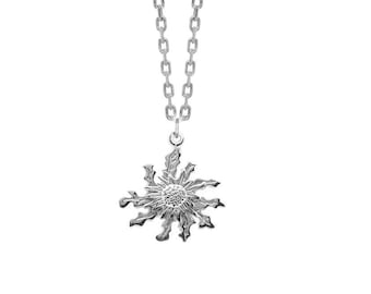 Silver Eguzkilore Pendant, Basque Sunflower Necklace, Nature Jewelry, Basque Jewelry, Gift for her, Silver Pendant, Gift Chain include