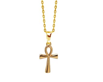 The Ankh Cross pendant gold plated 18k, handmade. Egyptian heritage, egiptian cross. Ancient Egypt. Adj. Chain included.