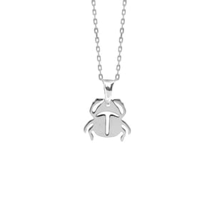 Sacred Scarab pendant, sterling silver with rhodium bath. Emblematic symbols of ancient Egypt. Chain included. Sacred scarab beetle amulet.