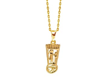 Menat pendant of Ancient Egypt symbol gold plated 18k, handmade. Symbol of the goddess Hathor. Amulet of Egypt. Chain included as a gift.