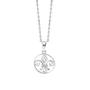 Fleur de Lis Pendant in 925 Sterling Silver and cubic zirconia, handmade. Fleur de Lys symbol of elegance and refinement Chain included.