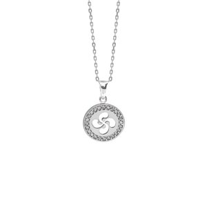 Lauburu pendant in Sterling silver and cubic zirconia. Basque Necklace. Chain included as a gift. Lauburu Necklace, Silver Basque Cross.