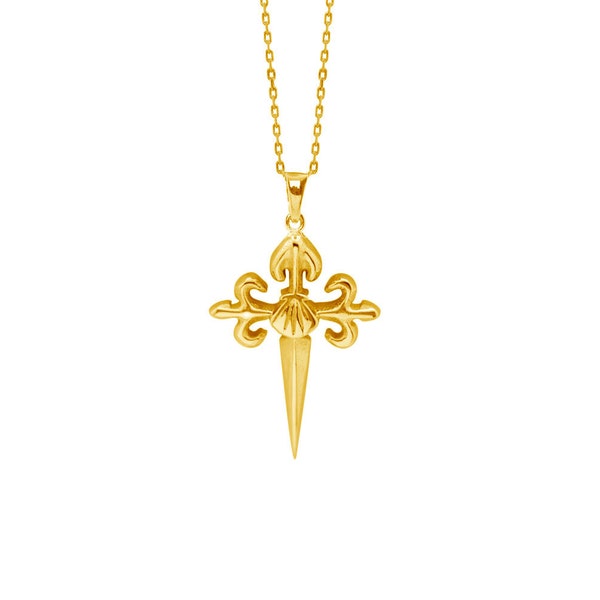 Pendant Cross Camino de Santiago Gold-plated 18k, handmade. Celtic Jewellery. Gift Chain included.