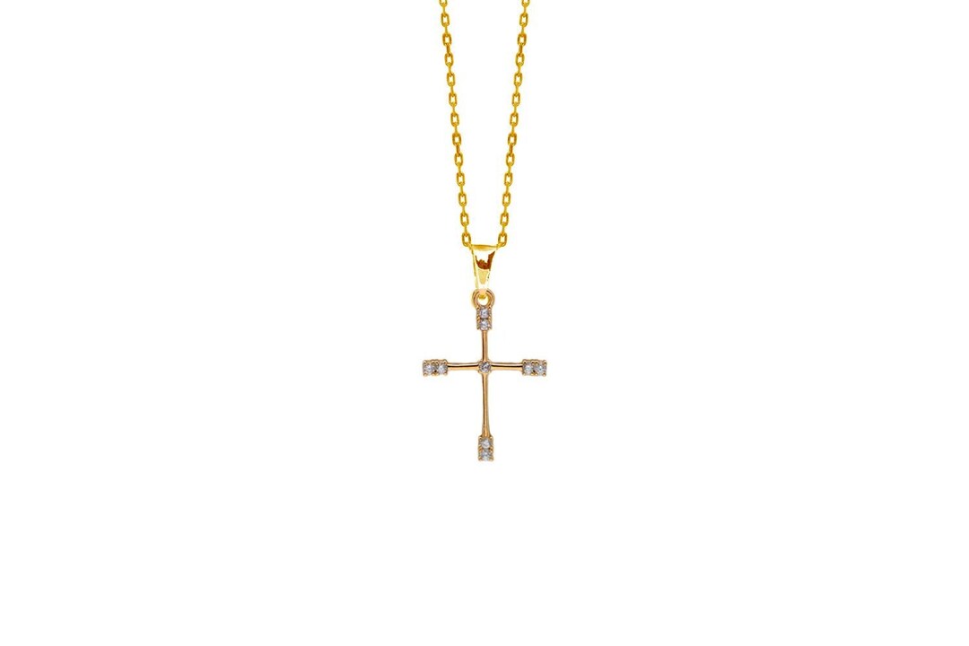 Pendentif Croix Baroque Plaqué Or 18k Avec Oxyde De Zirconium - Neuf Avec étiquettes