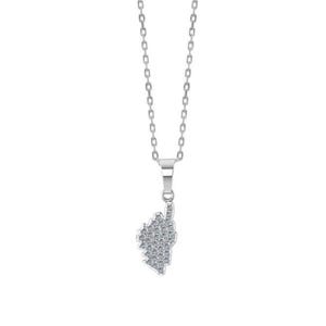 925 Sterling Silver and Cubic Zirconia Corsica Island pendant, silhouette of Corsica, Corse island. Handmade. Mediterranean soul necklace.