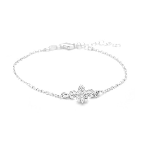 Bracelet Flor de Lys en argent et zircons, Bijoux Fleur de Lys, Bracelet Argent Massif, Symbole Fleur-De-Lys, Bijoux des Reines