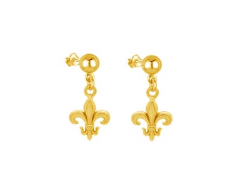 Boucles d'oreilles Fleur de Lys - Élégante Fleur de Lys - Boucles d'oreilles plaquées or - Bijoux de tous les jours, Bijoux pour femme et ados, symbole médiéval /FL0112P