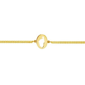 Bransoletka Corsica w 18-karatowym złocie z regulowanym podwójnym łańcuszkiem, ręcznie robiona. Corse Jewellery, wyspa Korsyka. Bransoletka z duszą śródziemnomorską.