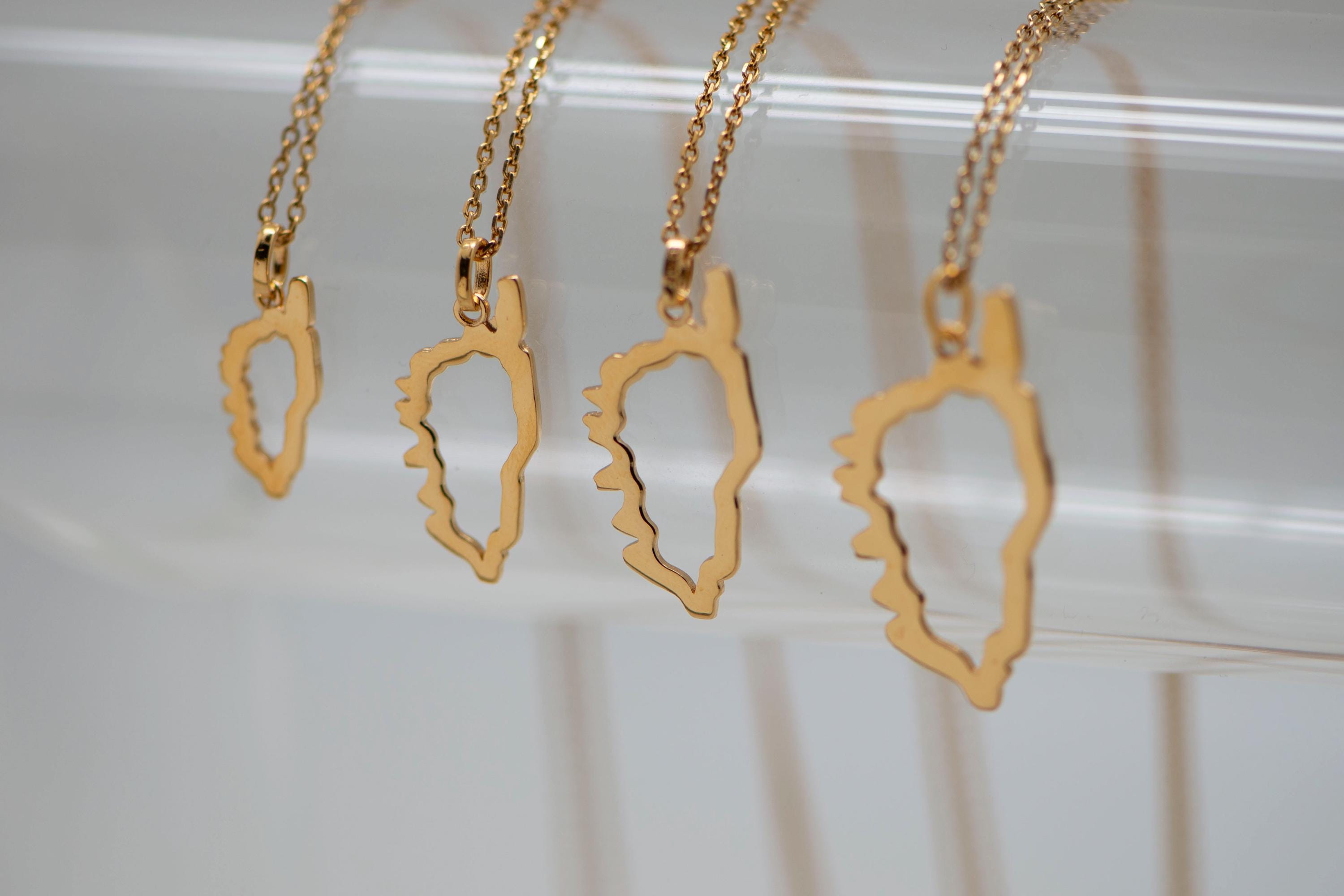 Ciondolo Isola di Corsica placcato oro 18k, silhouette della Corsica. Fatto a mano. Collana con anima mediterranea. Corsica - Italia