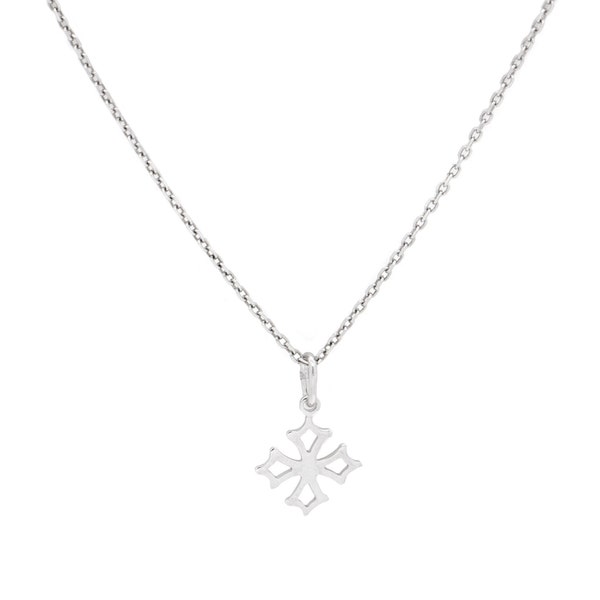 Pendentif Croix Occitane plate en argent - Breloque en argent avec croix de Venasque - Collier Croix de Toulouse - Chaîne Cadeau incluse