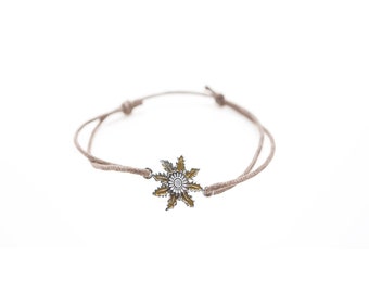 Eguzkilore Bracelet -Sunflower Bracelet -Cord Bracelet - Nature Jewelry -Basque Jewelry -Silver Jewelry -Enameled Two Colors /EG-0641