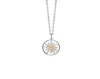 Eguzkilore Pendant in silver and gold plated 18k, handmade. Gift chain included. Basque Jewelry, eguzki (sun) and lore (flower). Protection.