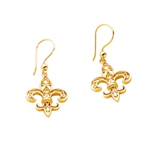 Pendientes Chapado en Oro, Flor de Lys pendientes, Joyas Símbolo Medieval, Joyeria Flor de Lis, Joyas Monarcas, Fleur de Lys France /FL0411P