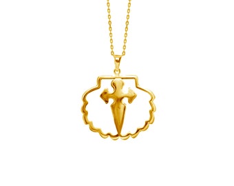Pendant Cross Camino de Santiago Gold-plated 3 microns 18k. Handmade. Chain included as a gift. Amulet for your way.
