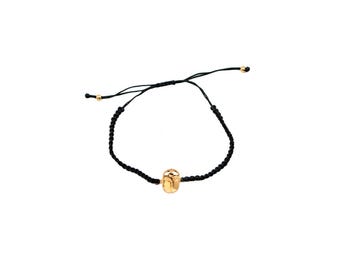 Sacred egyptian scarab 18k gold plated bracelet with macramé adjustable cord. Handmade. Emblematic symbols of Ancient Egypt. Amulette.