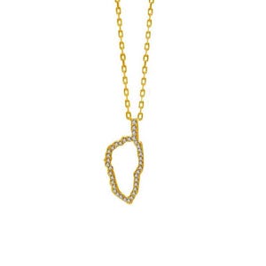 18K Gold Plated and Cubic Zirconia Corsica Island pendant, silhouette of Corsica, Corse island. Handmade. Mediterranean soul necklace.