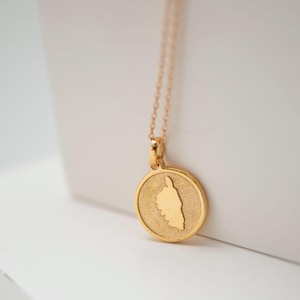 Corsica Pendant in 18k Gold Plated, Silhouette of Corsica,  Handmade. Mediterranean soul necklace. Corse Jewellery. Gift chain included.