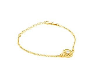 Eguzkilore armband guldpläterat 18k med CZ, handgjort. Eguzki (sol) och lore (blomma). Skyddande symbol för baskisk kultur.