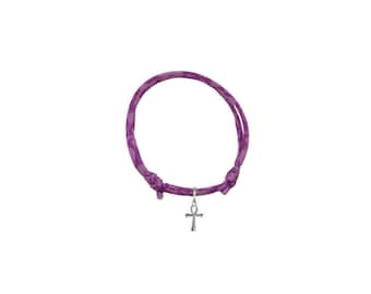 Sterling Silver 925 Egyptian Cross bracelet, with liberty color cord. Handmade. Ankh cross bracelet. Symbols of Egyptian mythology.