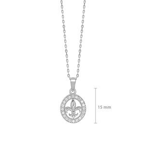 Pendantif ovale avec fleur de Lys Argent et zircons, Faits main, Symbole médiéval, Bijoux avec l'héraldique française, Chaîn cadeau incluse image 2