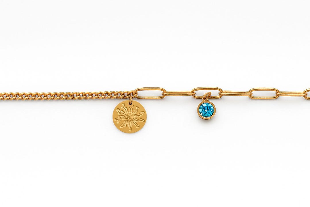 Basque Brooch Eguzkilore Basque Flower Chain Bracelet Gold Steel 316L With Zircons ...