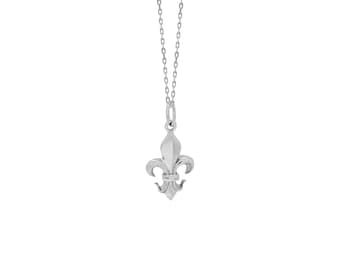 Wisiorek Fleur de Lys, wisiorek Tiny Fleur de Lys, łańcuszek prezentowy w zestawie, francuski naszyjnik kwiatowy, srebrny wisiorek Fleur de Lis, symbol średniowieczny