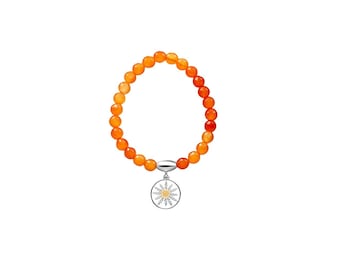 Eguzkilore armband naturstenar sterlingsilver 925 & 18k guldpläterat | Handgjorda smycken, skyddssymbol, baskiskt solblomsarmband