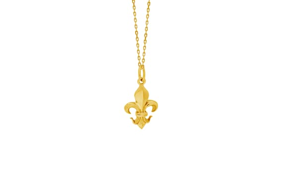 Pendentif Fleur De Lys En Porcelaine De Limoges Signé CASTEL Avec Chaîne - Collier Occasion En Bon état