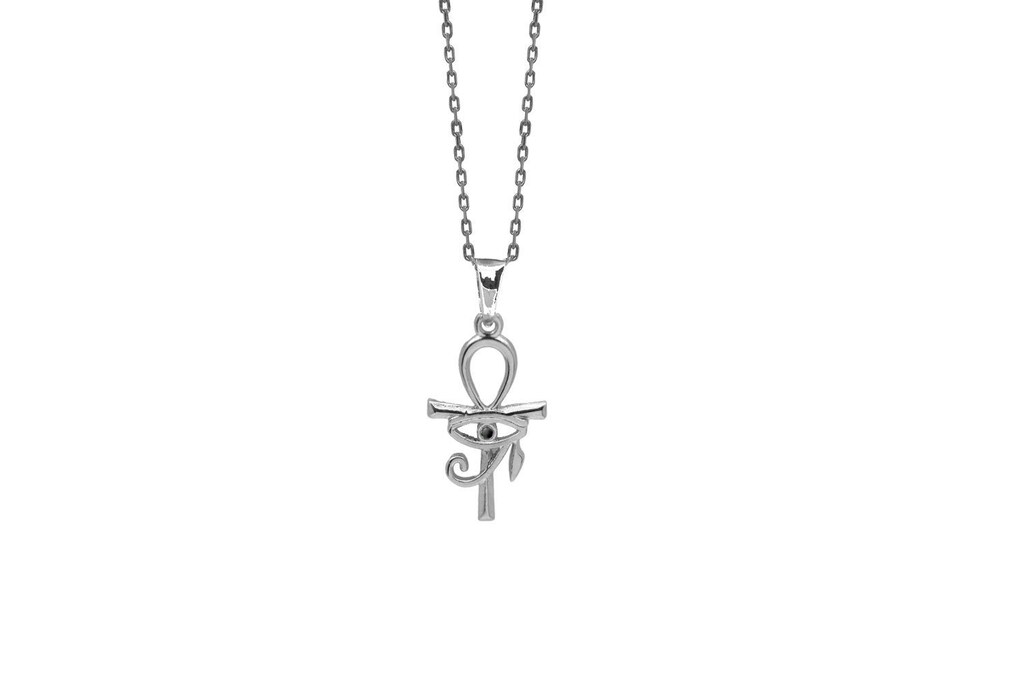 WINNICACA Collana Con Ciondolo Occhio Di Horus E Croce Ankh, In Argento Sterling 925, Protezione Egiziana, Per Uomo E Donna, Catena Regolabile 45.7+5 Cm