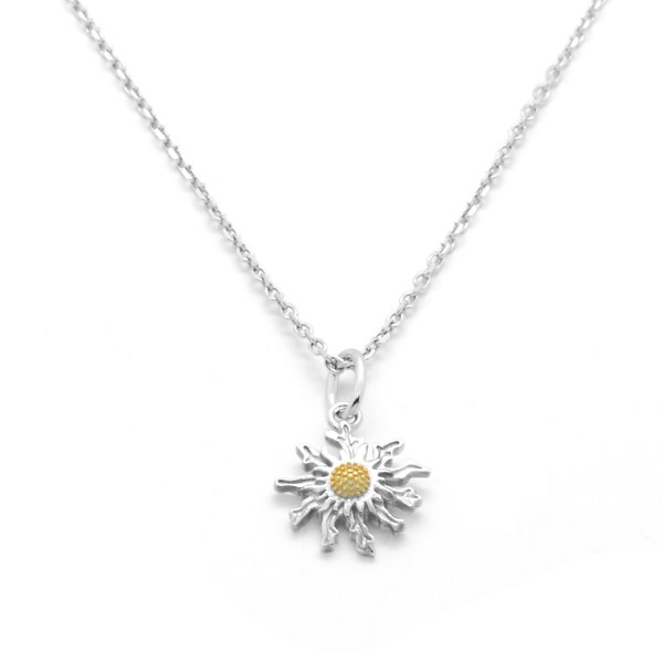 Colgante con flor  Eguzkilore Plata y chapado Oro - Collar Flor del Sol - Elegante regalo -Joyería Naturaleza -Incluye cadena regalo