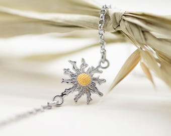 Eguzkilore Kedjearmband Baskisk Solblomma Sterlingsilver 925 & 18k Guldpläterad | Handgjorda Smycken, Skyddssymbol, Baskiska Smycken