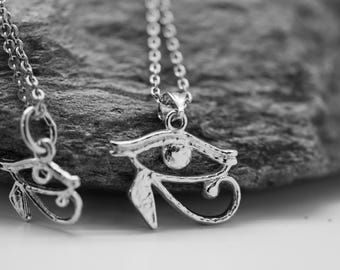 Eye of Horus pendant in sterling silver, handmade. Wedjat eye simbol of Ancient Egypt. Eye of Ra, represents well-being. Chain included.