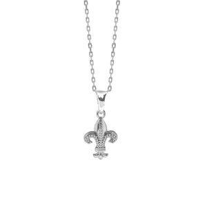 Fleur de Lis Pendant in 925 Silver and white cubic zirconias, handmade. Fleur de Lys symbol of elegance and refinement. Chain included.