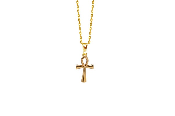 Ciondolo Ankh Egizio Placcato Oro 18K, Argento 925, Simbolo Di Vita, Geroglifico, Artigianale