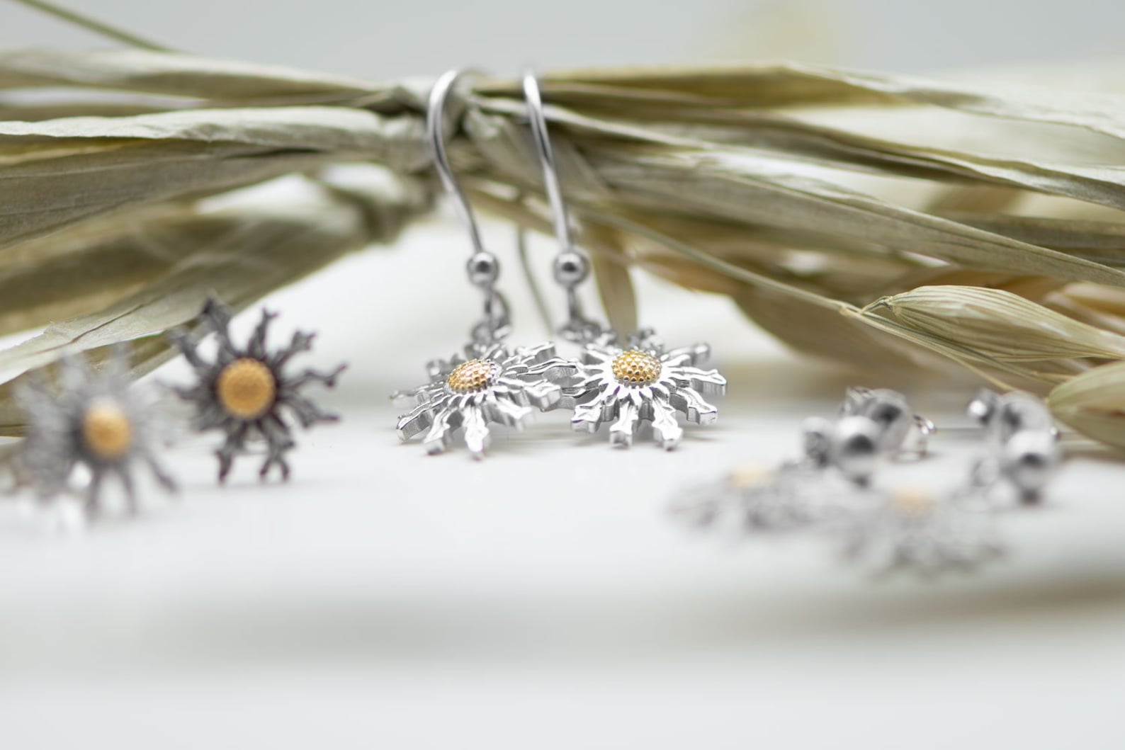 Basque Sun Eguzkilore Earrings Basque Sun Flower Sterling Silver 925 & 18k Gold ...