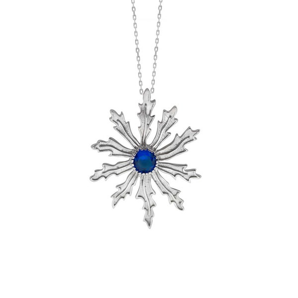 Collier Eguzkilore Argent et Zircone centrale - Pendentif Fleur du Soleil - Pendentif Eguzkilore - Élégant Cadeau - Chaîne cadeau incluse