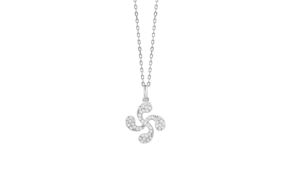 Pendentif Lauburu (croix Basque) En Argent 925 Et émail – Diamètre 15 Mm, Avec Chaîne En Acier 40+5 Cm Offerte