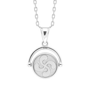 Collana con ciondolo reversibile Eguzkilore Lauburu in argento Sterling 925 / Catena inclusa / Gioielli baschi, simbolo di protezione, realizzata a mano