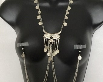 Necklace with nipple chains non piercing nipple rings with chains boho necklace with nipple chains body jewellery handmade jewellery