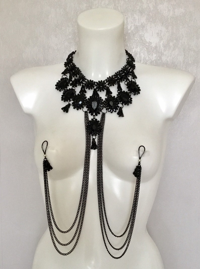 Statement Necklace with nipple chains non piercing nipple Etsy