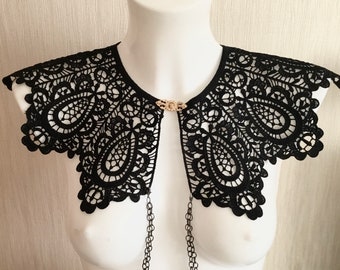 Zwarte kant kraag ketting met lichaamskettingen, lichaamskettingen, lichaamsketting, lichaamssieraden, kant ketting, zwart kant